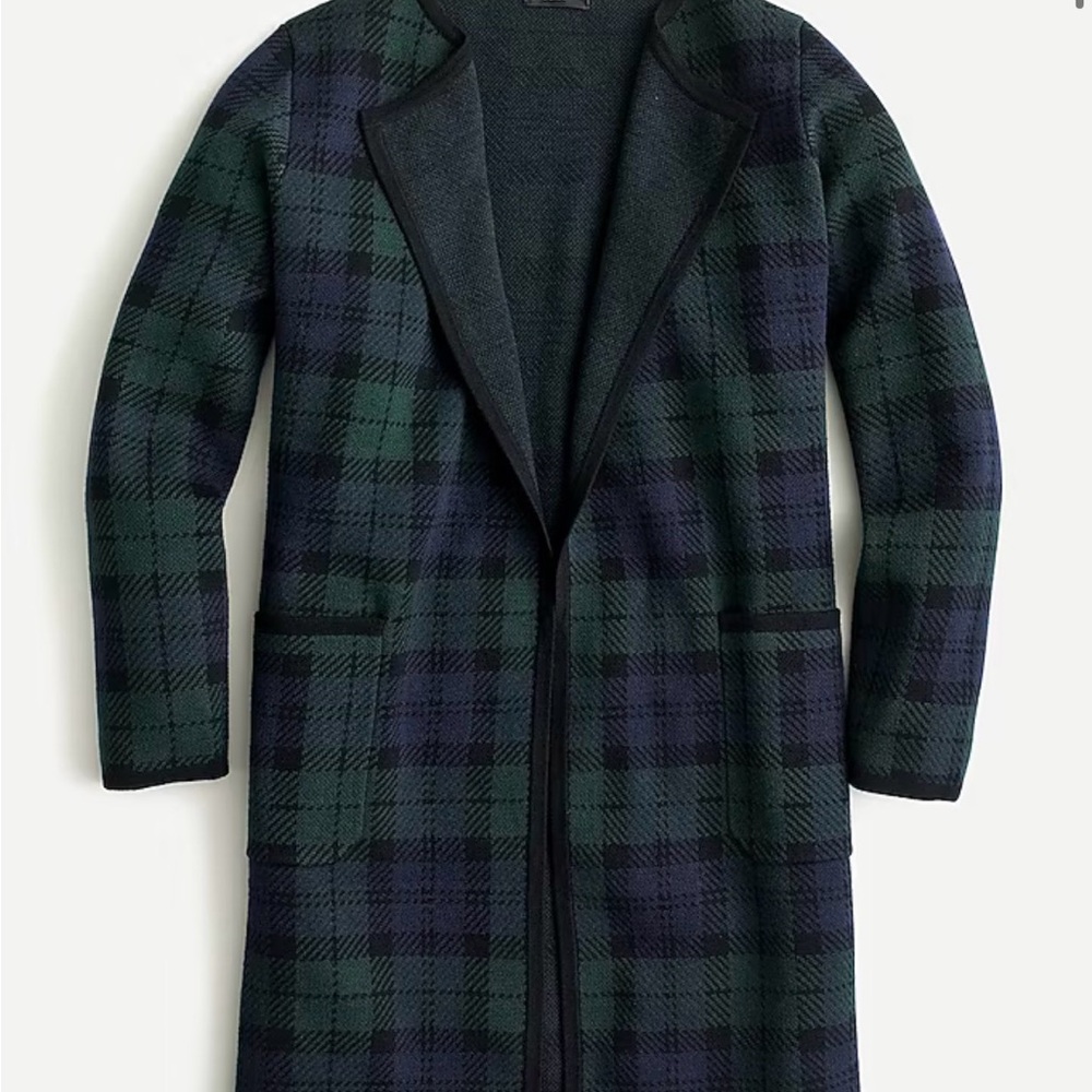 J.Crew Juliette collarless sweater-blazer in Black Watch tartan